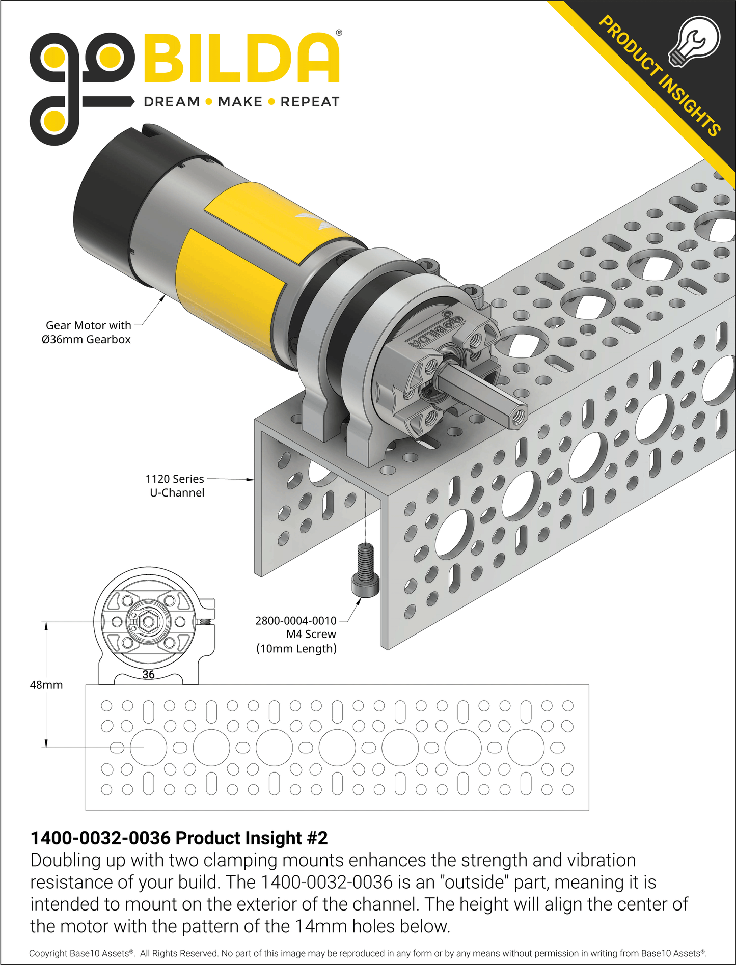 1400 Series 1-Side, 2-Post Clamping Mount (36mm Bore)