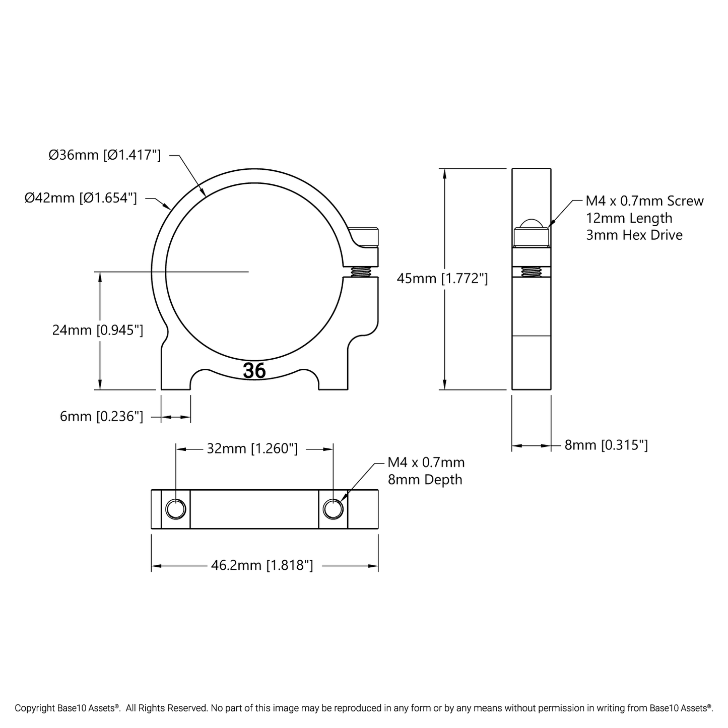 1400 Series 1-Side, 2-Post Clamping Mount (36mm Bore)