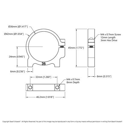 1400 Series 1-Side, 2-Post Clamping Mount (36mm Bore)