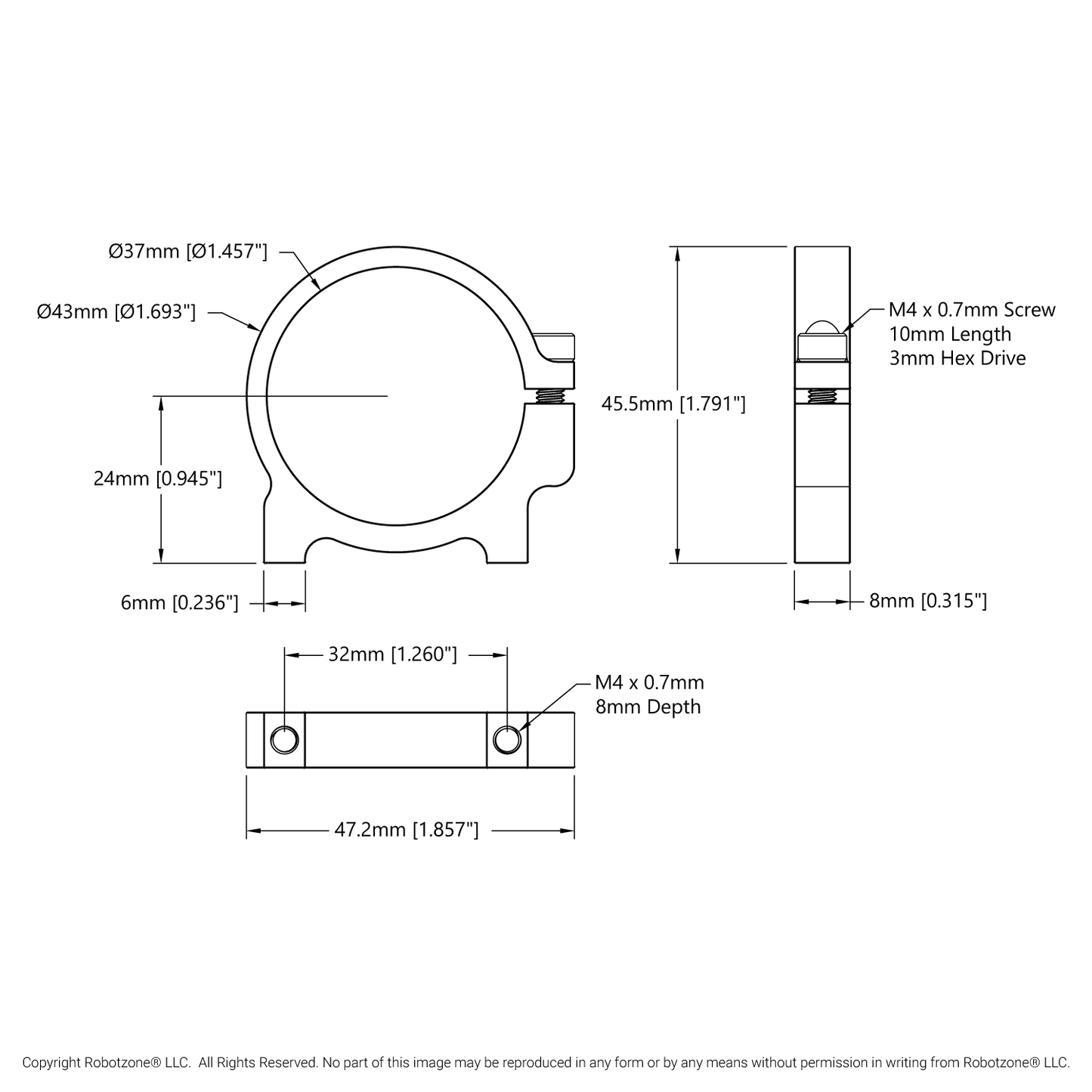 1400 Series 1-Side, 2-Post Clamping Mount (37mm Bore)