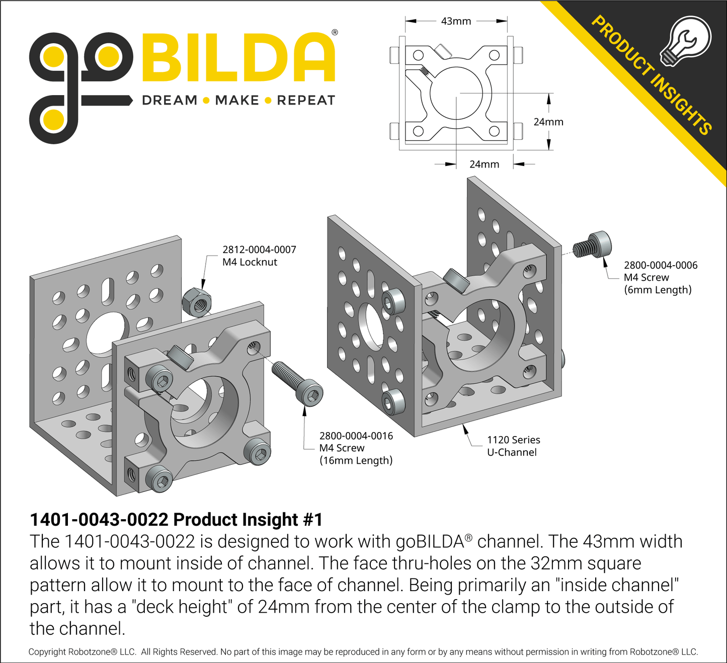 1401 Series 2-Side, 2-Post Clamping Mount (43mm Width, 22mm Bore)