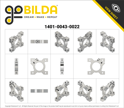 1401 Series 2-Side, 2-Post Clamping Mount (43mm Width, 22mm Bore)