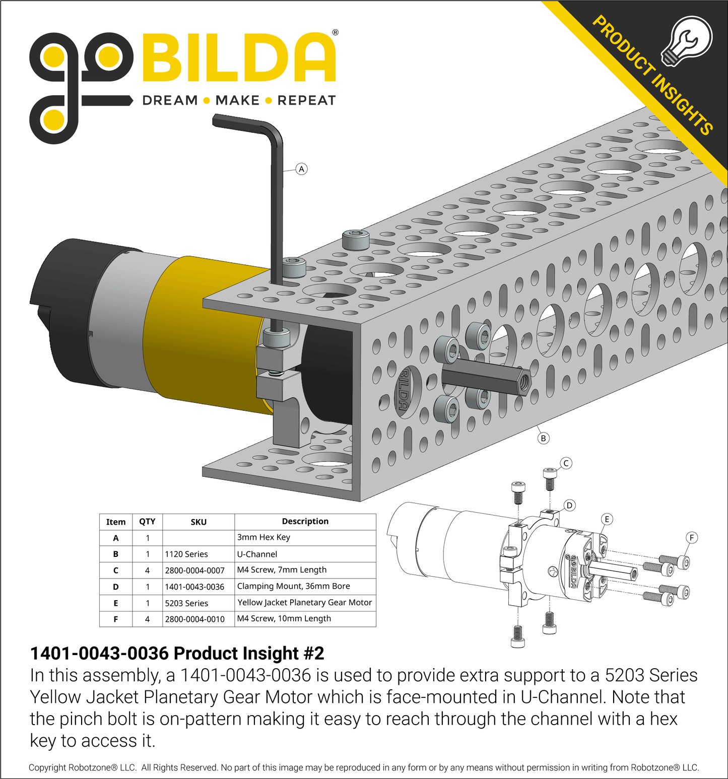 1401 Series 2-Side, 2-Post Clamping Mount (43mm Width, 36mm Bore)