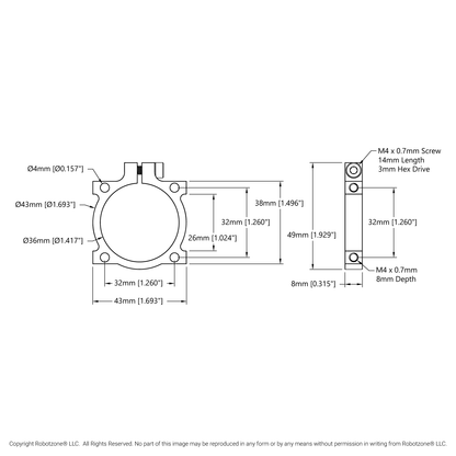 1401 Series 2-Side, 2-Post Clamping Mount (43mm Width, 36mm Bore)