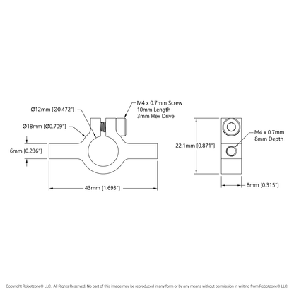 1402 Series 2-Side, 1-Post Clamping Mount (43mm Width, 12mm Bore)