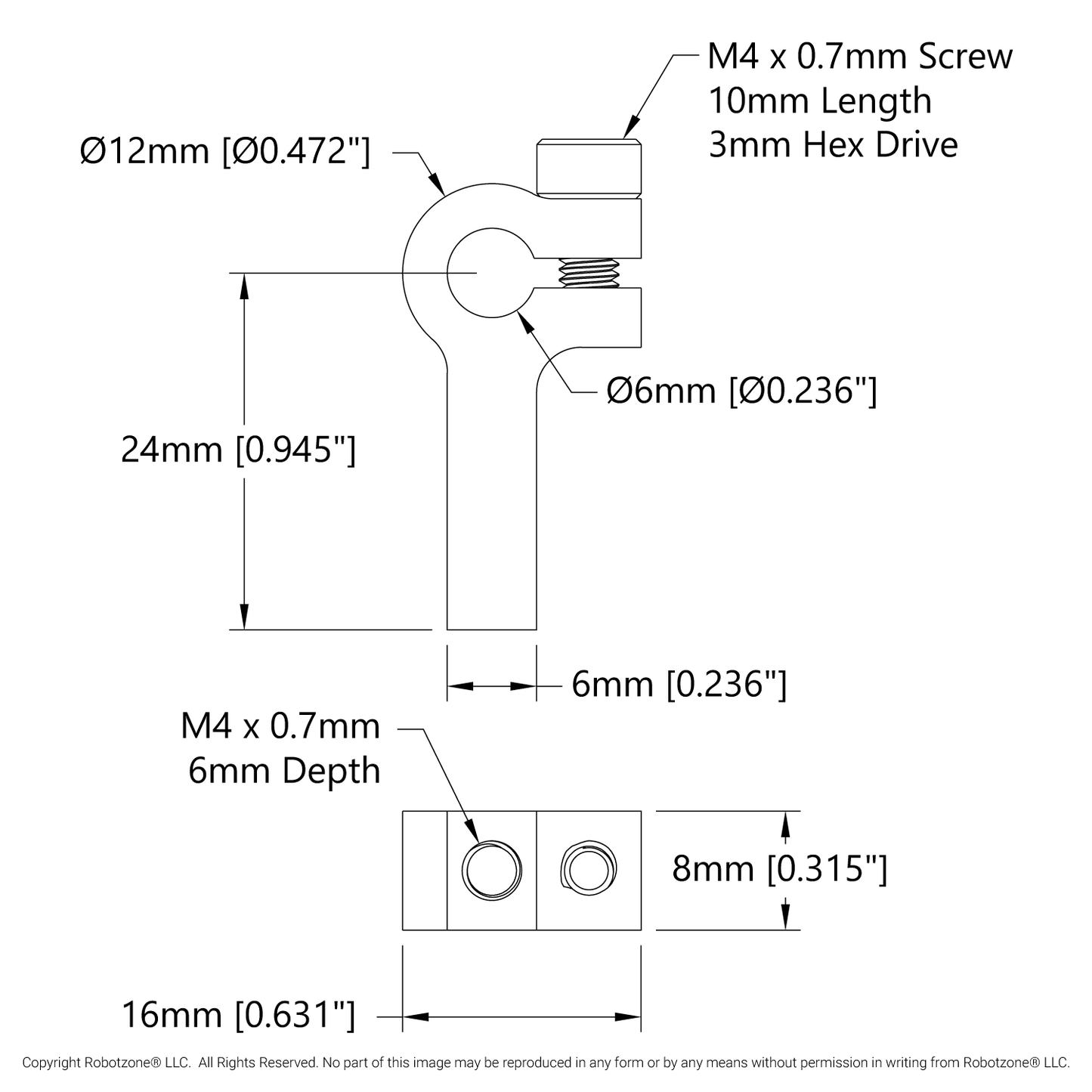 1403 Series 1-Side, 1-Post Clamping Mount (6mm Bore)