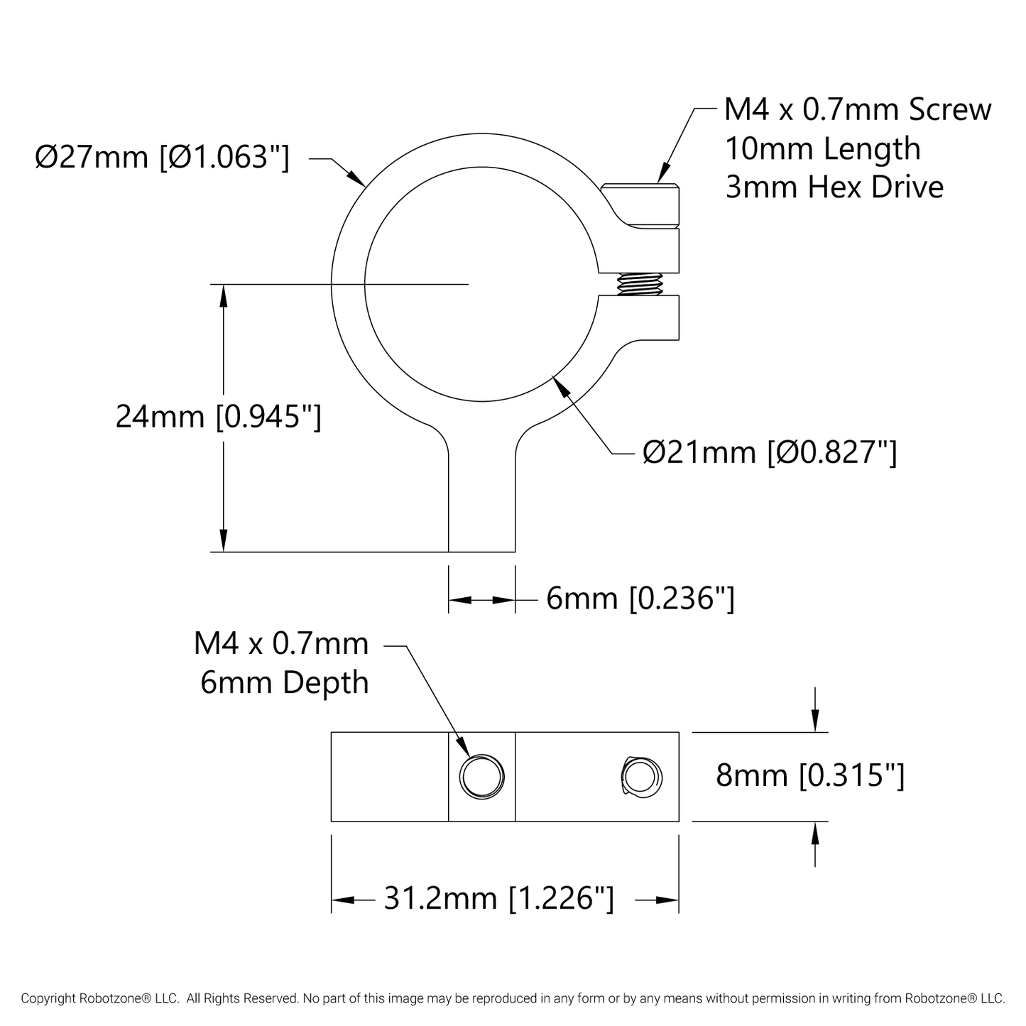 1403 Series 1-Side, 1-Post Clamping Mount (21mm Bore)