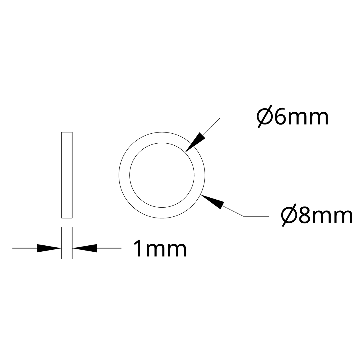 1500 Series Plastic Spacer (6mm ID x 8mm OD, 1mm Thickness) - 12 Pack