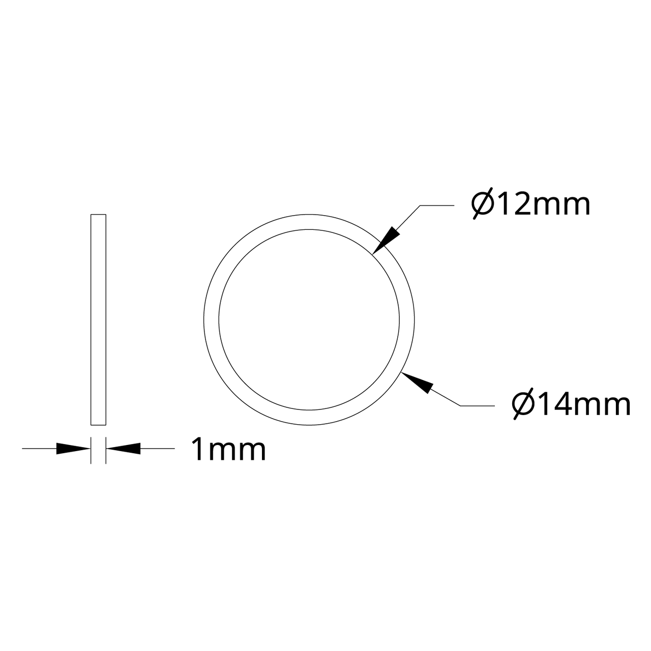 1500 Series Plastic Spacer (12mm ID x 14mm OD, 1mm Thickness) - 12 Pack