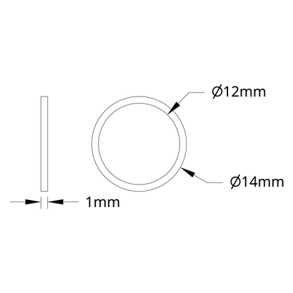 1500 Series Plastic Spacer (12mm ID x 14mm OD, 1mm Thickness) - 12 Pack