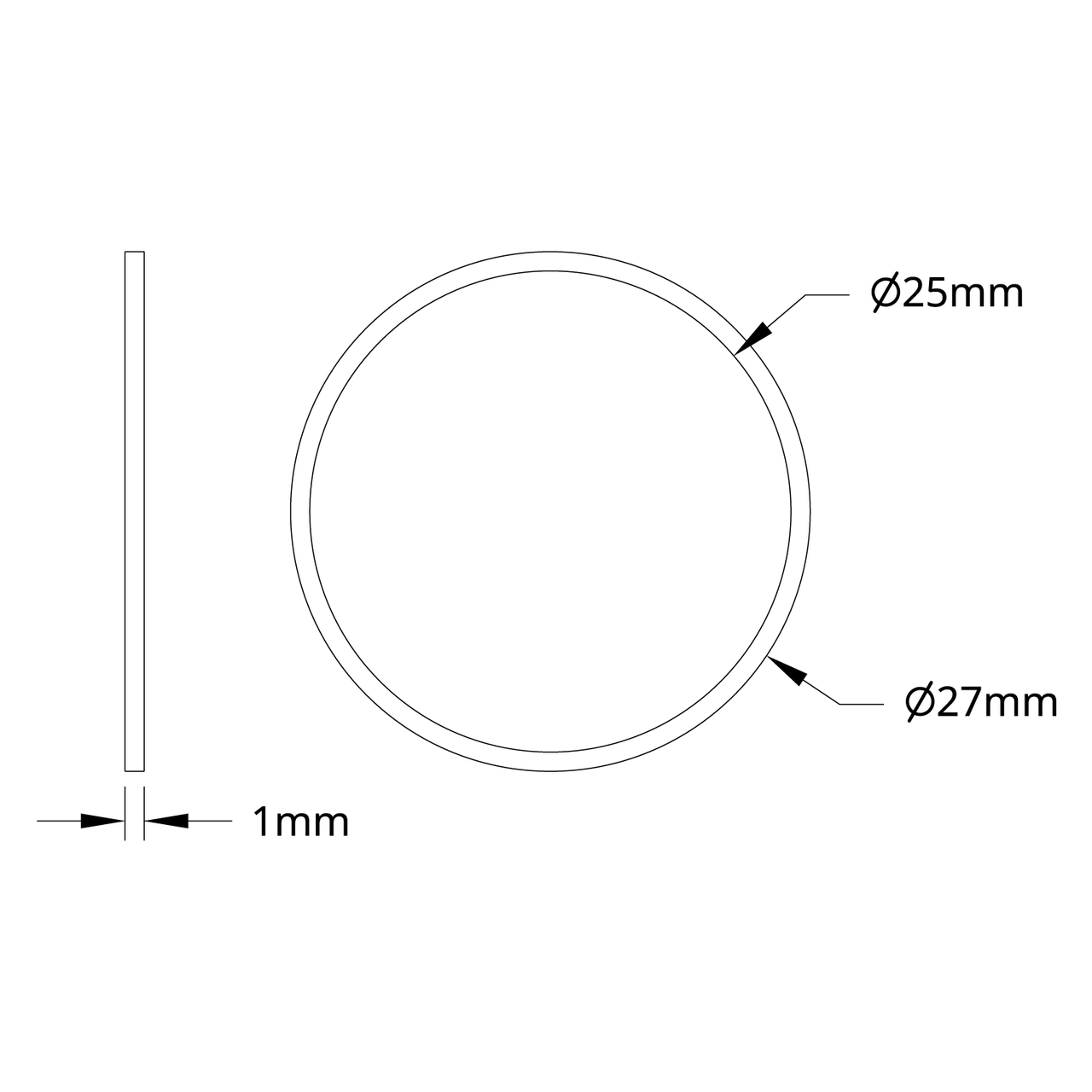 1500 Series Plastic Spacer (25mm ID x 27mm OD, 1mm Thickness) - 12 Pack