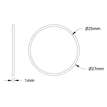 1500 Series Plastic Spacer (25mm ID x 27mm OD, 1mm Thickness) - 12 Pack