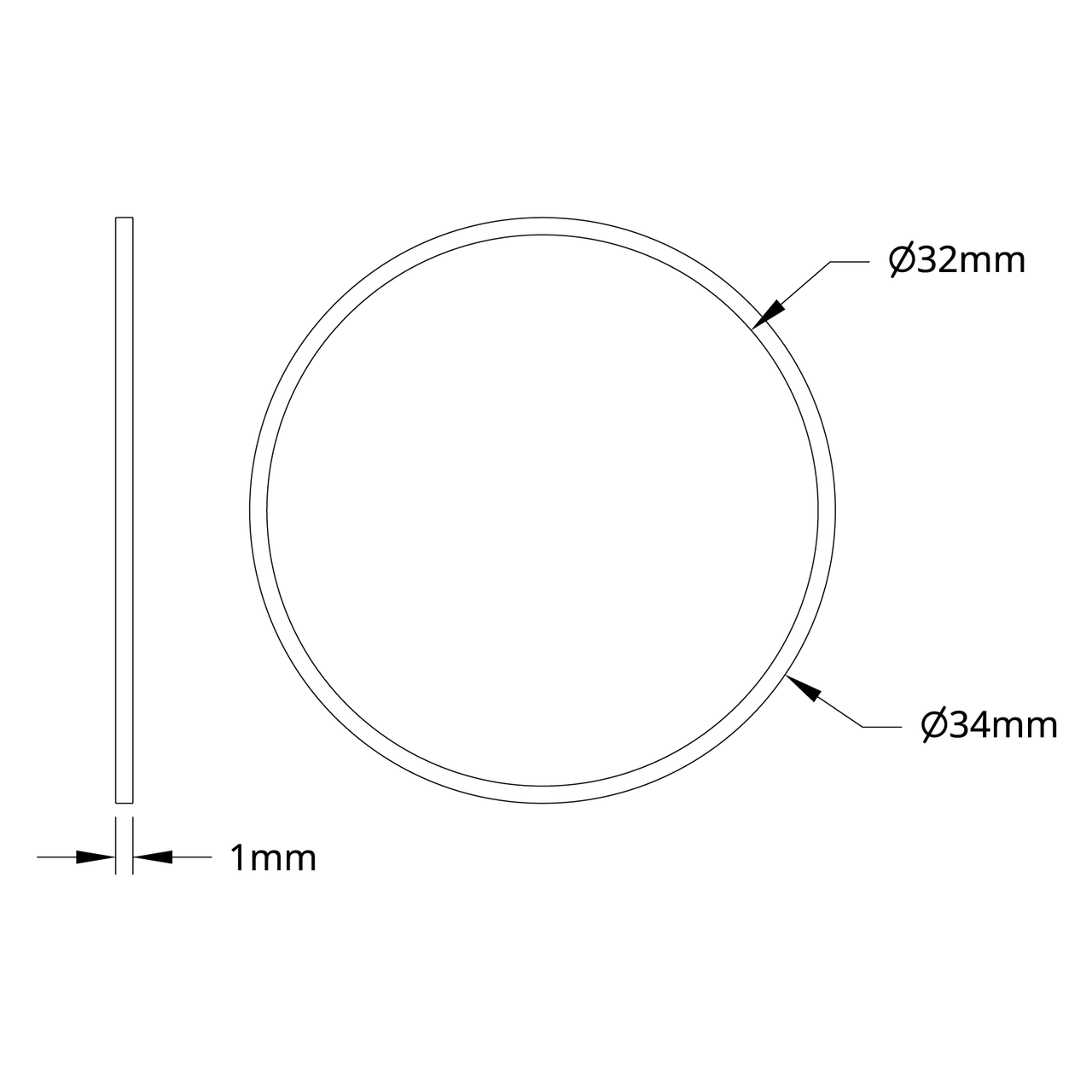 1500 Series Plastic Spacer (32mm ID x 34mm OD, 1mm Thickness) - 12 Pack