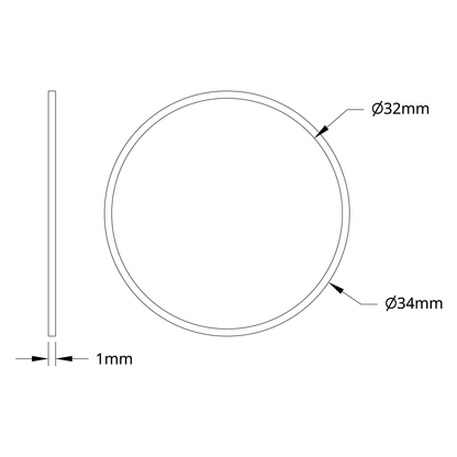 1500 Series Plastic Spacer (32mm ID x 34mm OD, 1mm Thickness) - 12 Pack