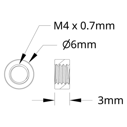 1501 Series M4 x 0.7mm Standoff (6mm OD, 3mm Length) - 4 Pack