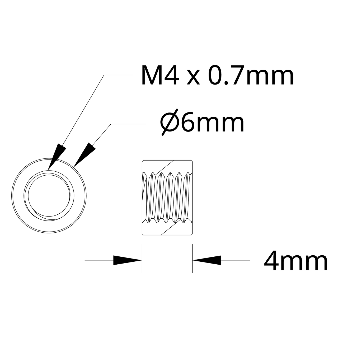 1501 Series M4 x 0.7mm Standoff (6mm OD, 4mm Length) - 4 Pack