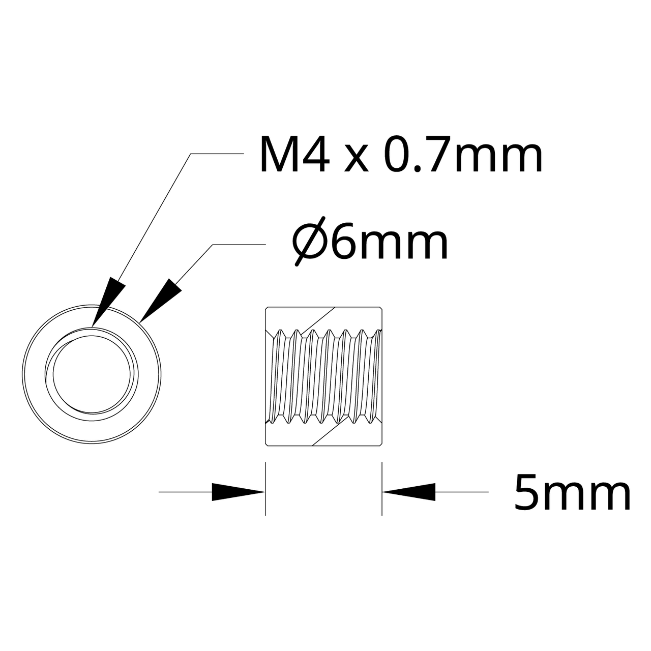 1501 Series M4 x 0.7mm Standoff (6mm OD, 5mm Length) - 4 Pack