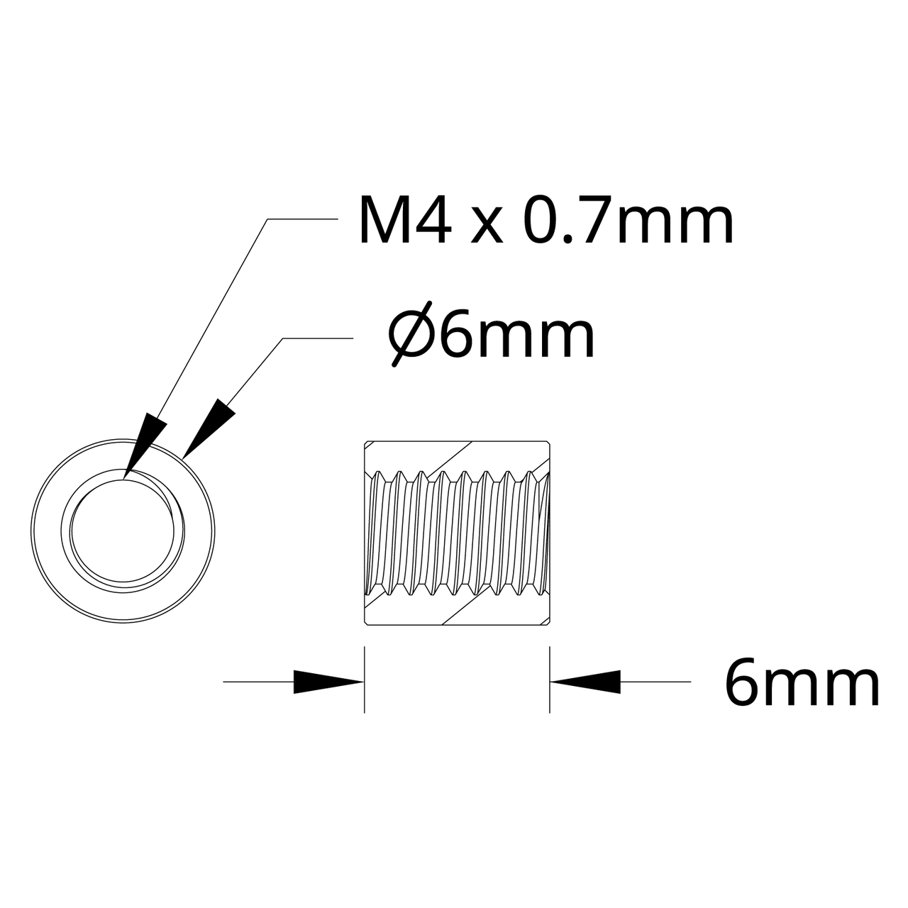 1501 Series M4 x 0.7mm Standoff (6mm OD, 6mm Length) - 4 Pack