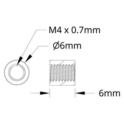 1501 Series M4 x 0.7mm Standoff (6mm OD, 6mm Length) - 4 Pack