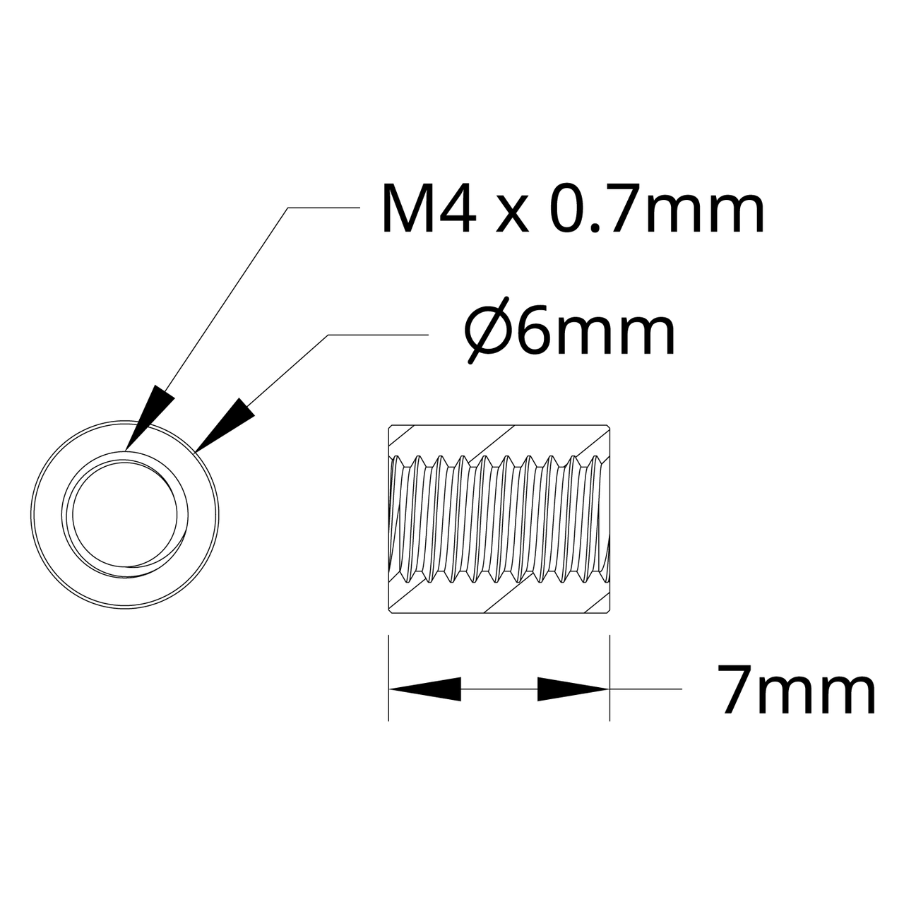 1501 Series M4 x 0.7mm Standoff (6mm OD, 7mm Length) - 4 Pack