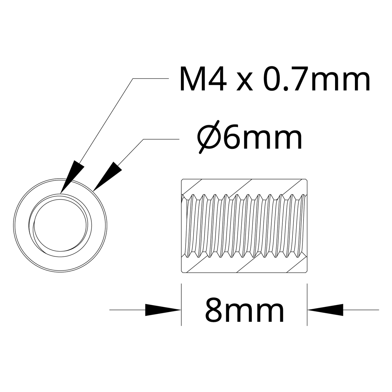 1501 Series M4 x 0.7mm Standoff (6mm OD, 8mm Length) - 4 Pack