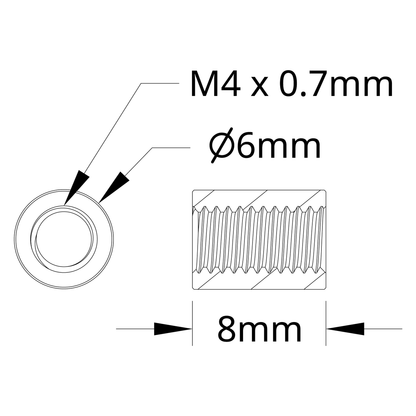 1501 Series M4 x 0.7mm Standoff (6mm OD, 8mm Length) - 4 Pack