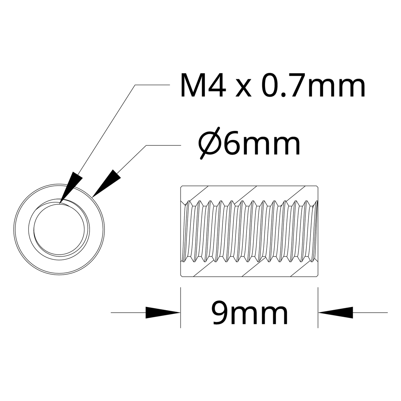 1501 Series M4 x 0.7mm Standoff (6mm OD, 9mm Length) - 4 Pack