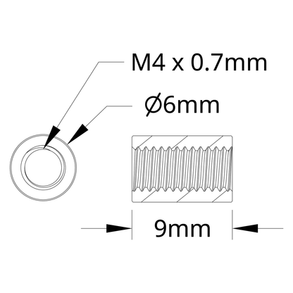 1501 Series M4 x 0.7mm Standoff (6mm OD, 9mm Length) - 4 Pack