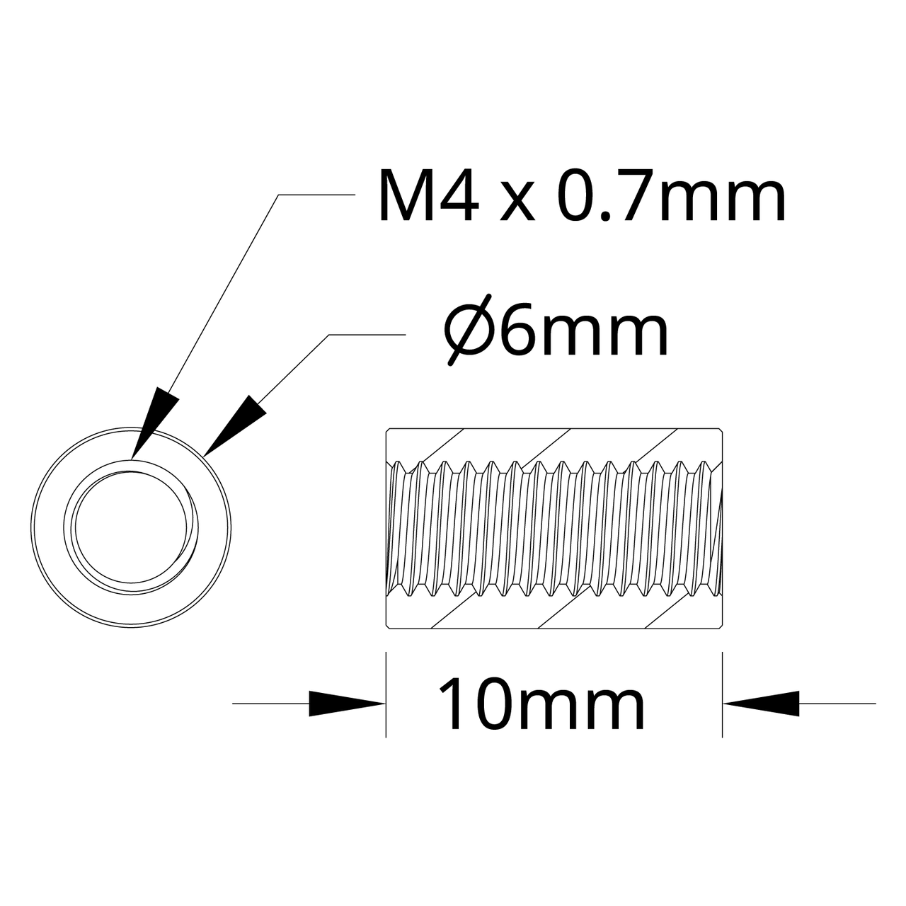 1501 Series M4 x 0.7mm Standoff (6mm OD, 10mm Length) - 4 Pack