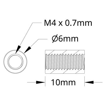 1501 Series M4 x 0.7mm Standoff (6mm OD, 10mm Length) - 4 Pack