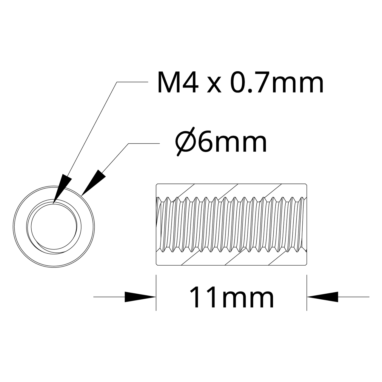 1501 Series M4 x 0.7mm Standoff (6mm OD, 11mm Length) - 4 Pack