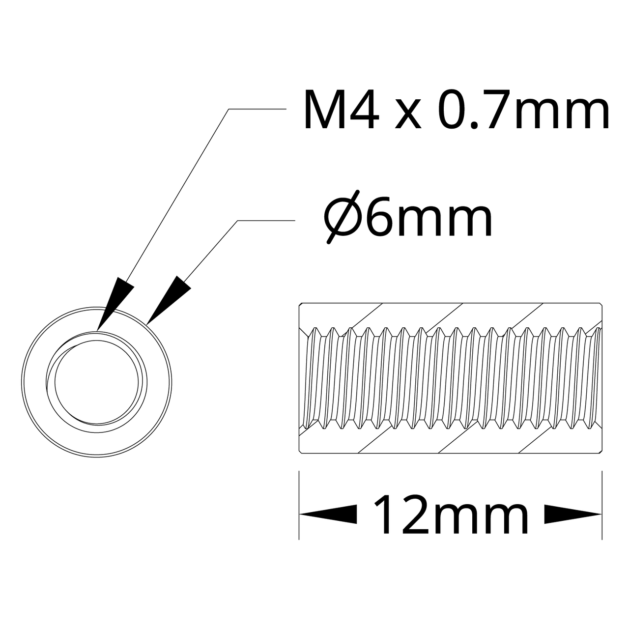 1501 Series M4 x 0.7mm Standoff (6mm OD, 12mm Length) - 4 Pack