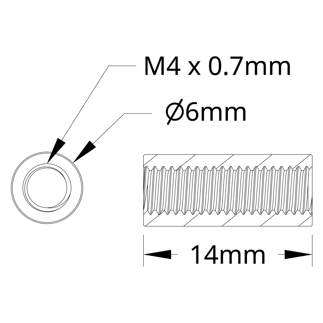 1501 Series M4 x 0.7mm Standoff (6mm OD, 14mm Length) - 4 Pack