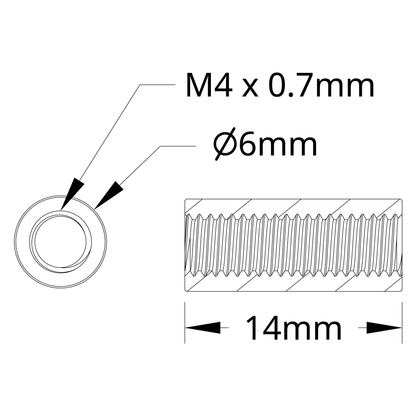 1501 Series M4 x 0.7mm Standoff (6mm OD, 14mm Length) - 4 Pack