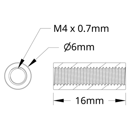 1501 Series M4 x 0.7mm Standoff (6mm OD, 16mm Length) - 4 Pack