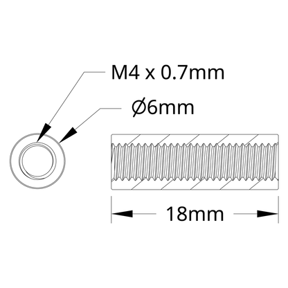 1501 Series M4 x 0.7mm Standoff (6mm OD, 18mm Length) - 4 Pack