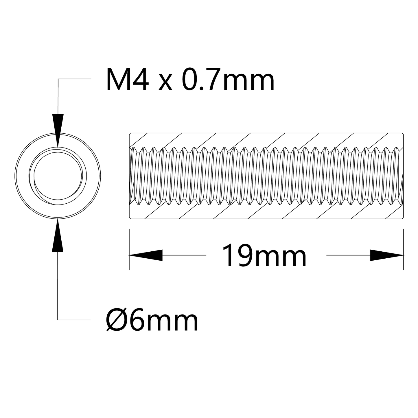 1501 Series M4 x 0.7mm Standoff (6mm OD, 19mm Length) - 4 Pack