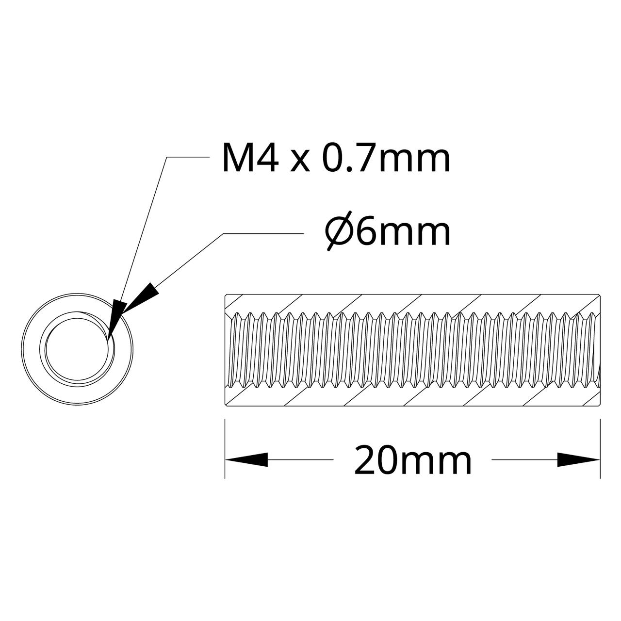 1501 Series M4 x 0.7mm Standoff (6mm OD, 20mm Length) - 4 Pack