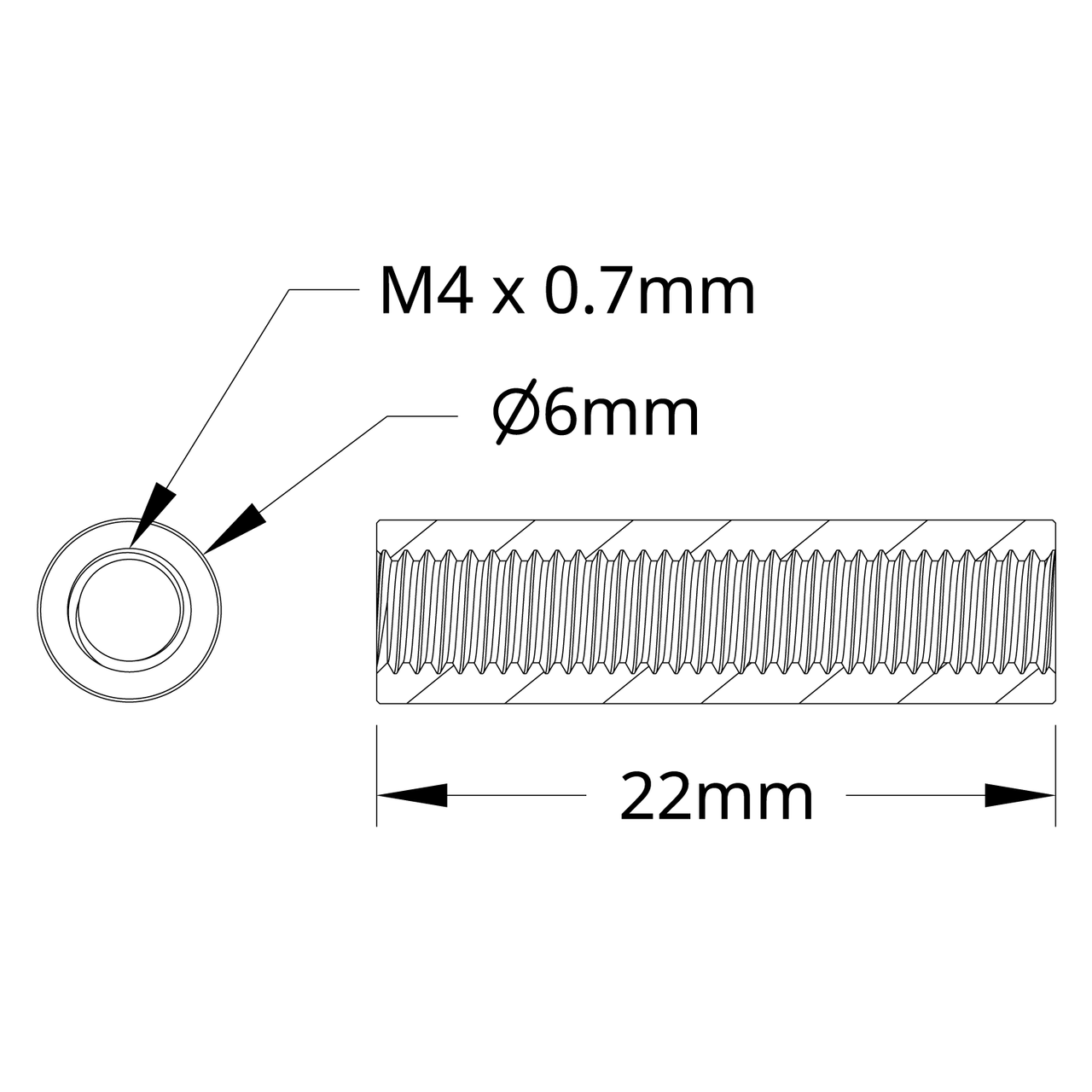 1501 Series M4 x 0.7mm Standoff (6mm OD, 22mm Length) - 4 Pack