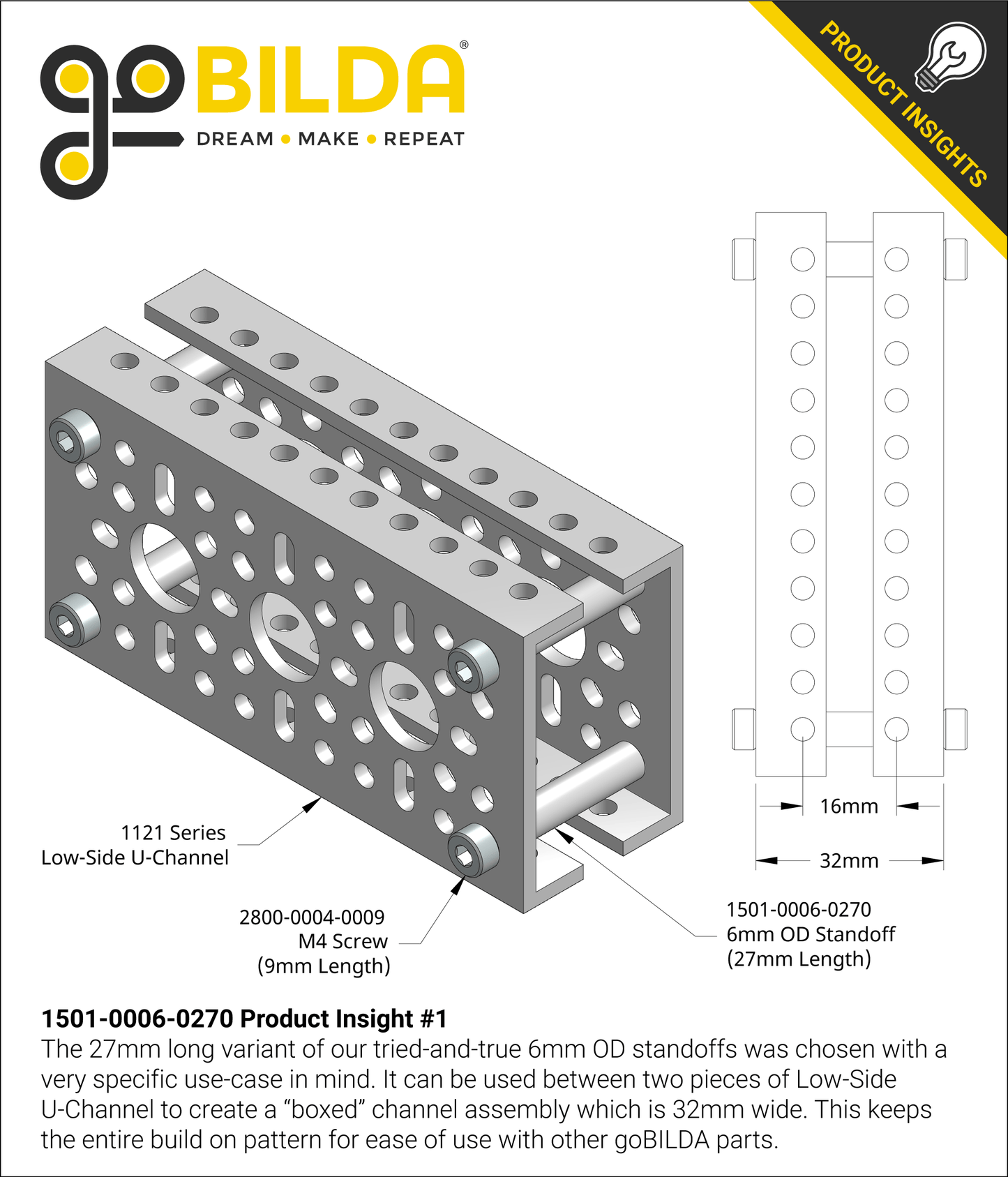 1501 Series M4 x 0.7mm Standoff (6mm OD, 27mm Length) - 4 Pack