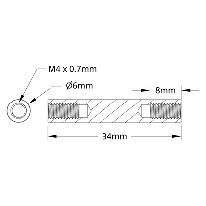 1501 Series M4 x 0.7mm Standoff (6mm OD, 34mm Length) - 4 Pack