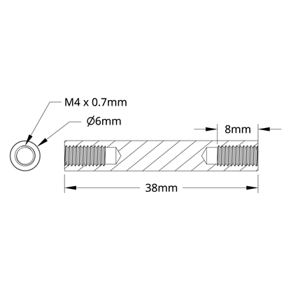 1501 Series M4 x 0.7mm Standoff (6mm OD, 38mm Length) - 4 Pack