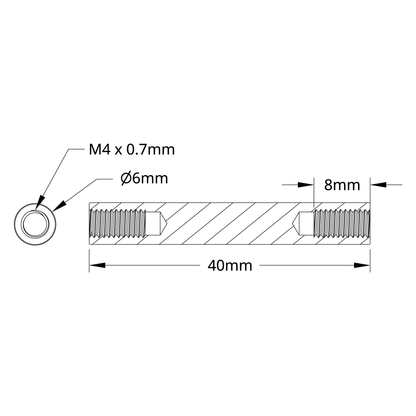 1501 Series M4 x 0.7mm Standoff (6mm OD, 40mm Length) - 4 Pack