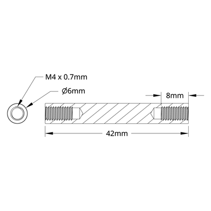 1501 Series M4 x 0.7mm Standoff (6mm OD, 42mm Length) - 4 Pack