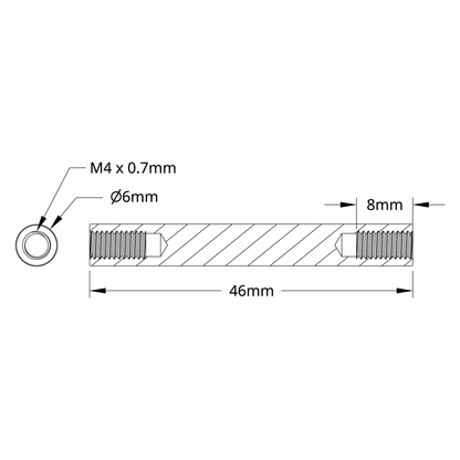 1501 Series M4 x 0.7mm Standoff (6mm OD, 46mm Length) - 4 Pack