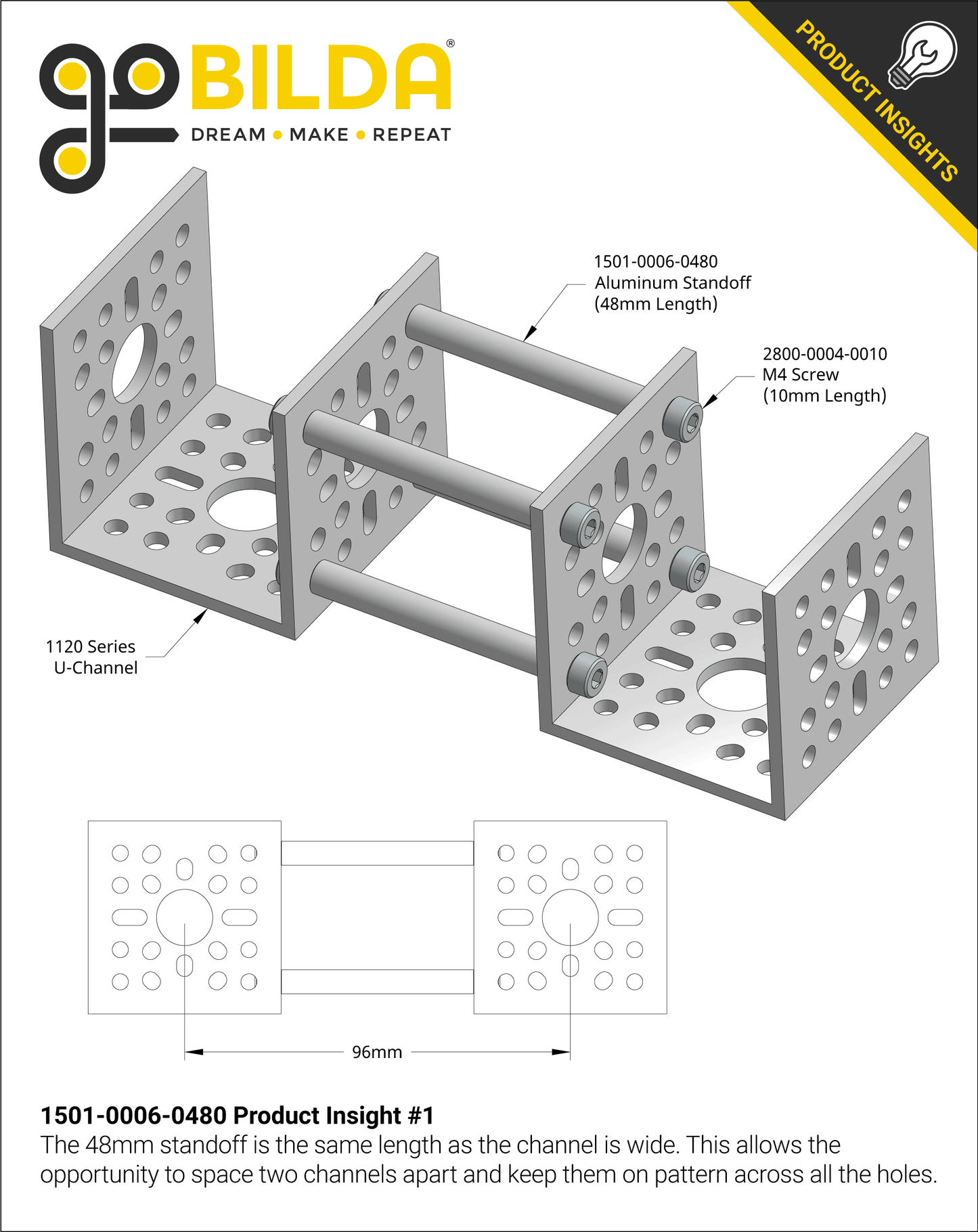 1501 Series M4 x 0.7mm Standoff (6mm OD, 48mm Length) - 4 Pack