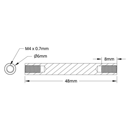 1501 Series M4 x 0.7mm Standoff (6mm OD, 48mm Length) - 4 Pack