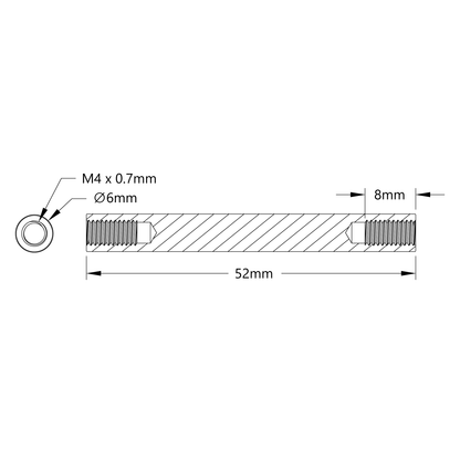 1501 Series M4 x 0.7mm Standoff (6mm OD, 52mm Length) - 4 Pack