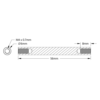 1501 Series M4 x 0.7mm Standoff (6mm OD, 56mm Length) - 4 Pack