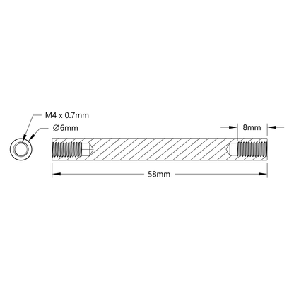 1501 Series M4 x 0.7mm Standoff (6mm OD, 58mm Length) - 4 Pack